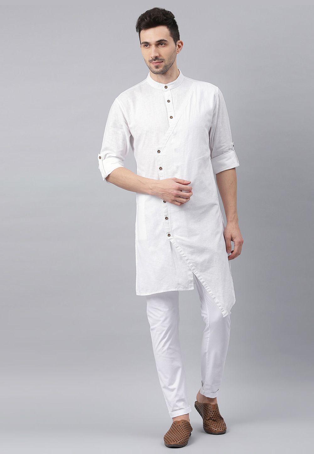White Cotton Readymade Kurta Pajama 213633