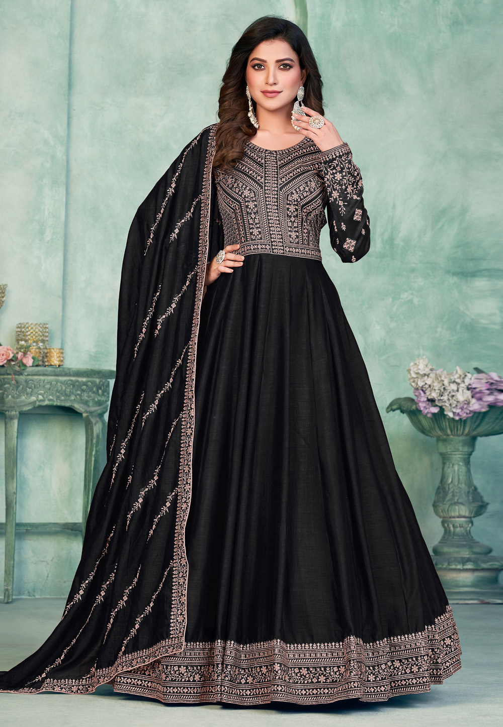 Embroidered Silk Blend Stitched Anarkali Gown