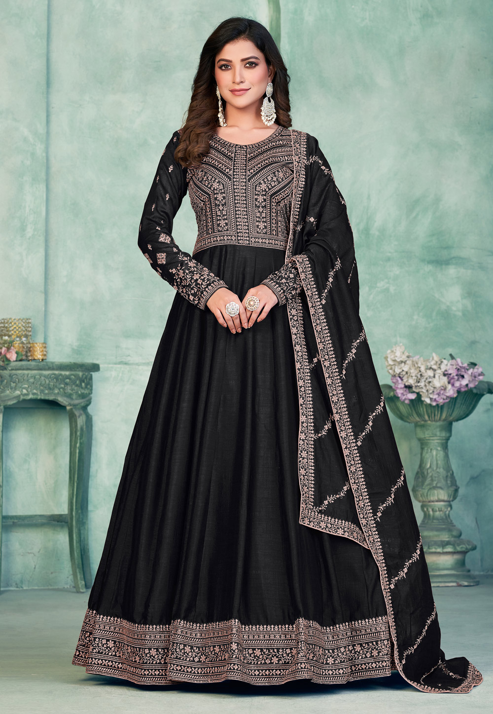 Black Art Silk Long Anarkali Suit 269560