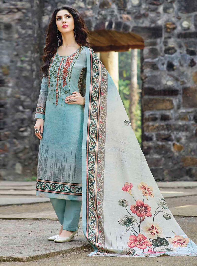 Sky Blue Chanderi Pakistani Style Suit 122938