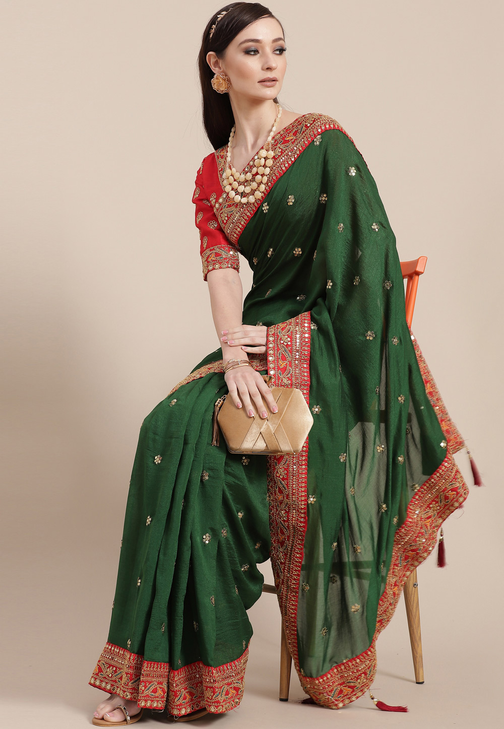 Green Silk Saree With Blouse 239226