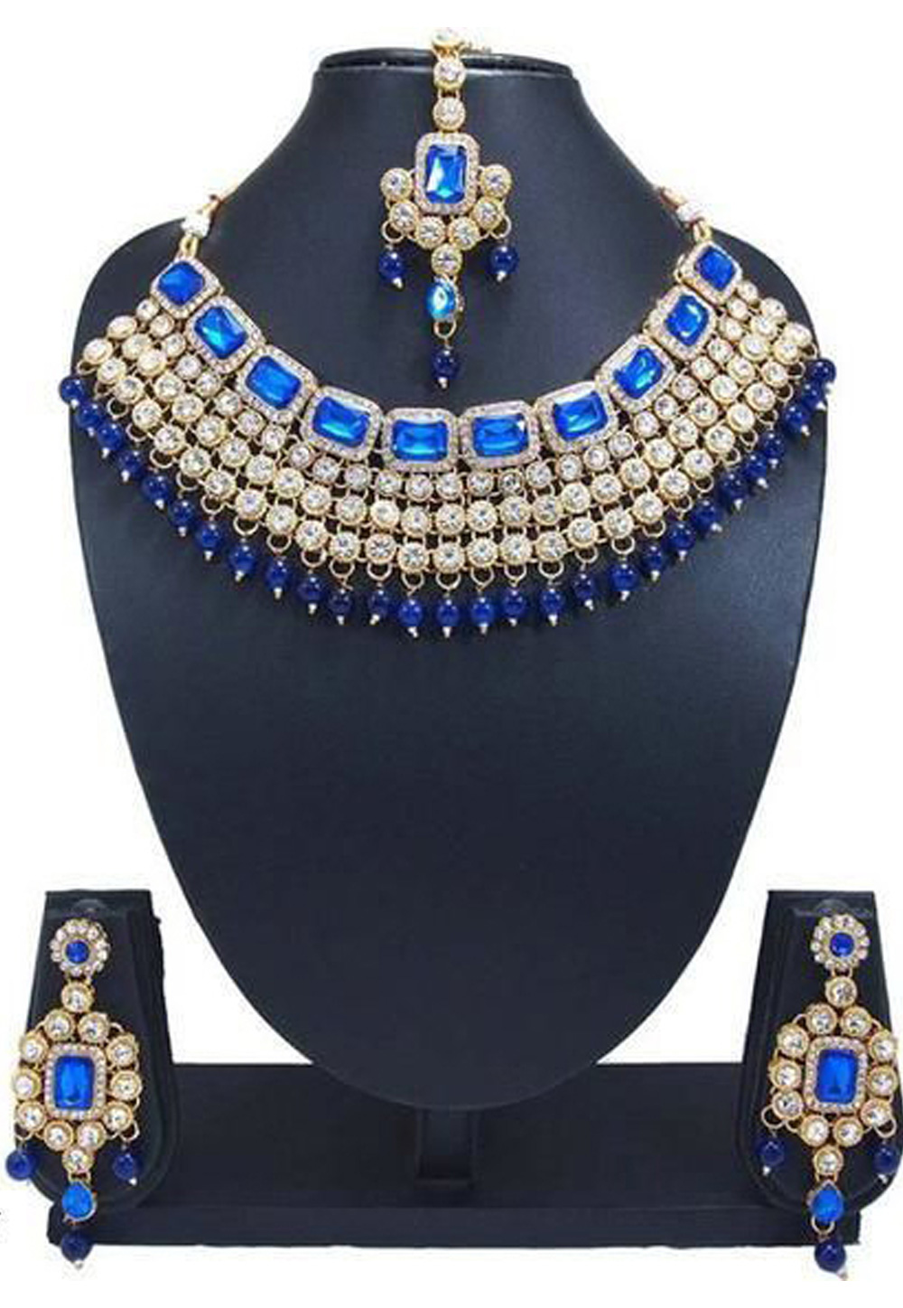 Blue Alloy Austrian Diamond Necklace Set Earrings 191611