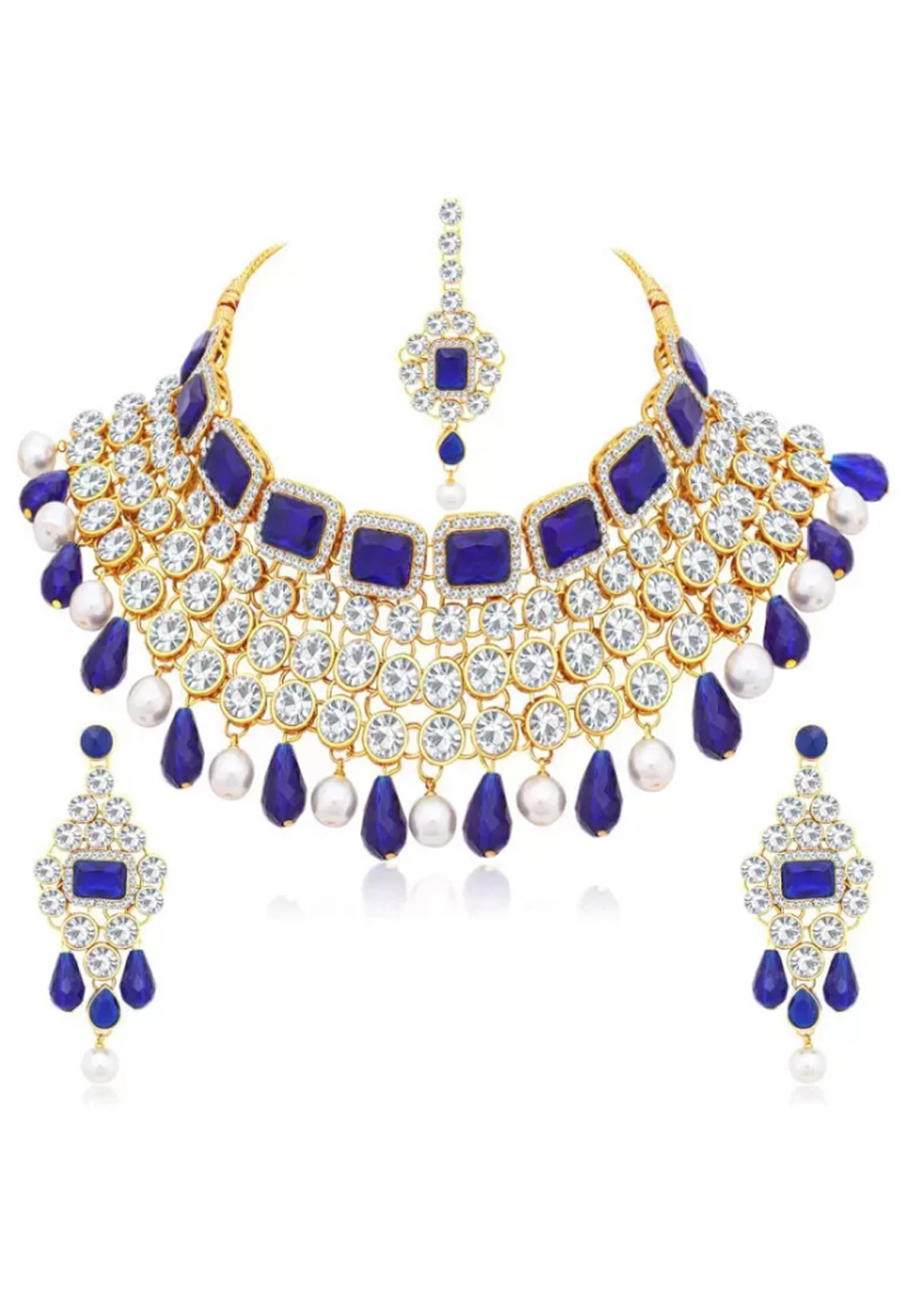 Blue Alloy Austrian Diamond Necklace Set Earrings 191612