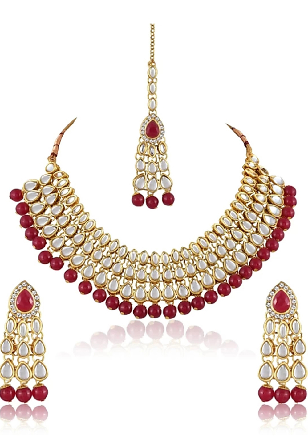 Red Alloy Austrian Diamond Necklace Set Earrings 191614