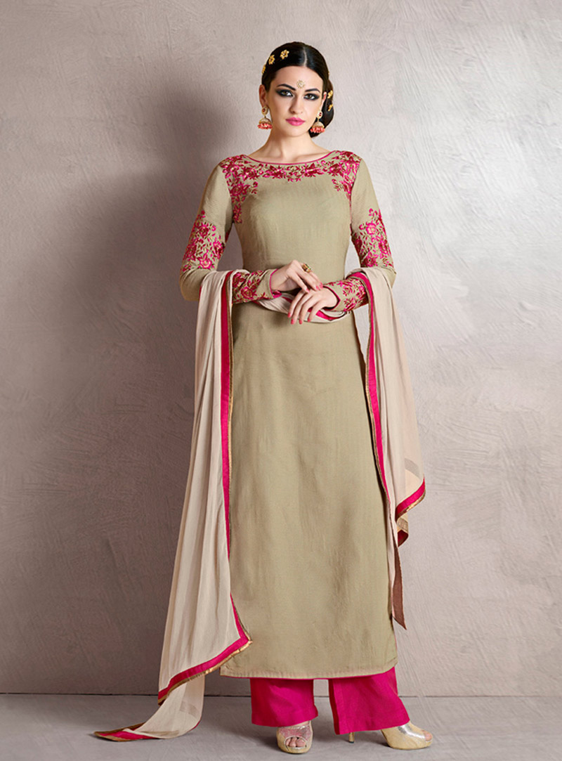 Beige Georgette Pakistani Style Suit 74443