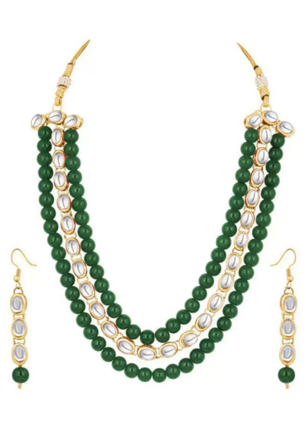 Green Alloy Austrian Diamond Necklace Set Earrings 191621