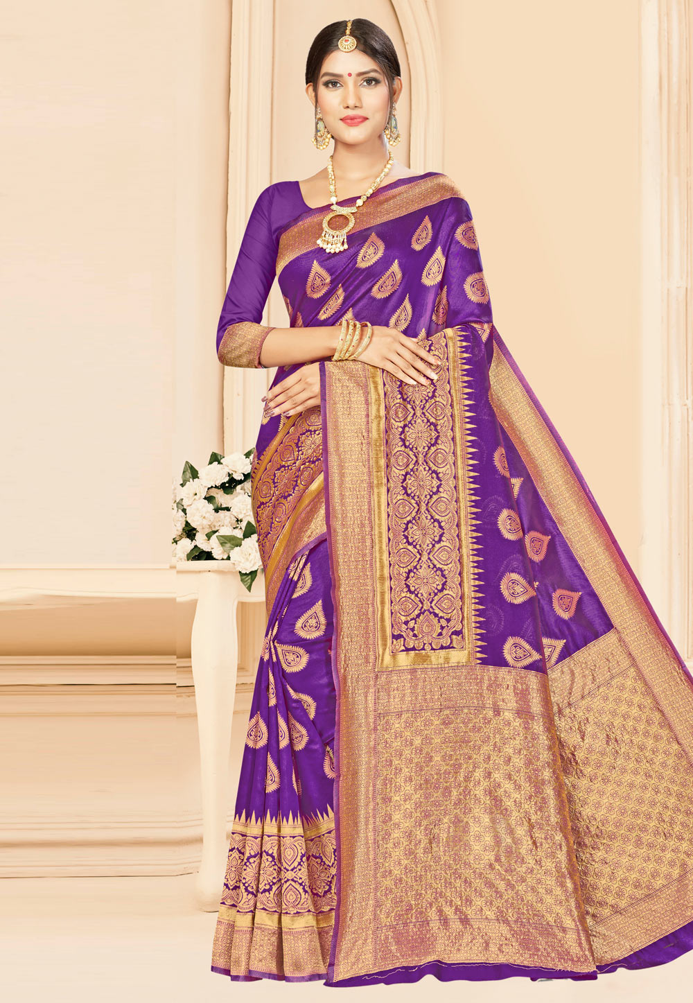 Violet Banarasi Silk Festival Wear Saree 207985