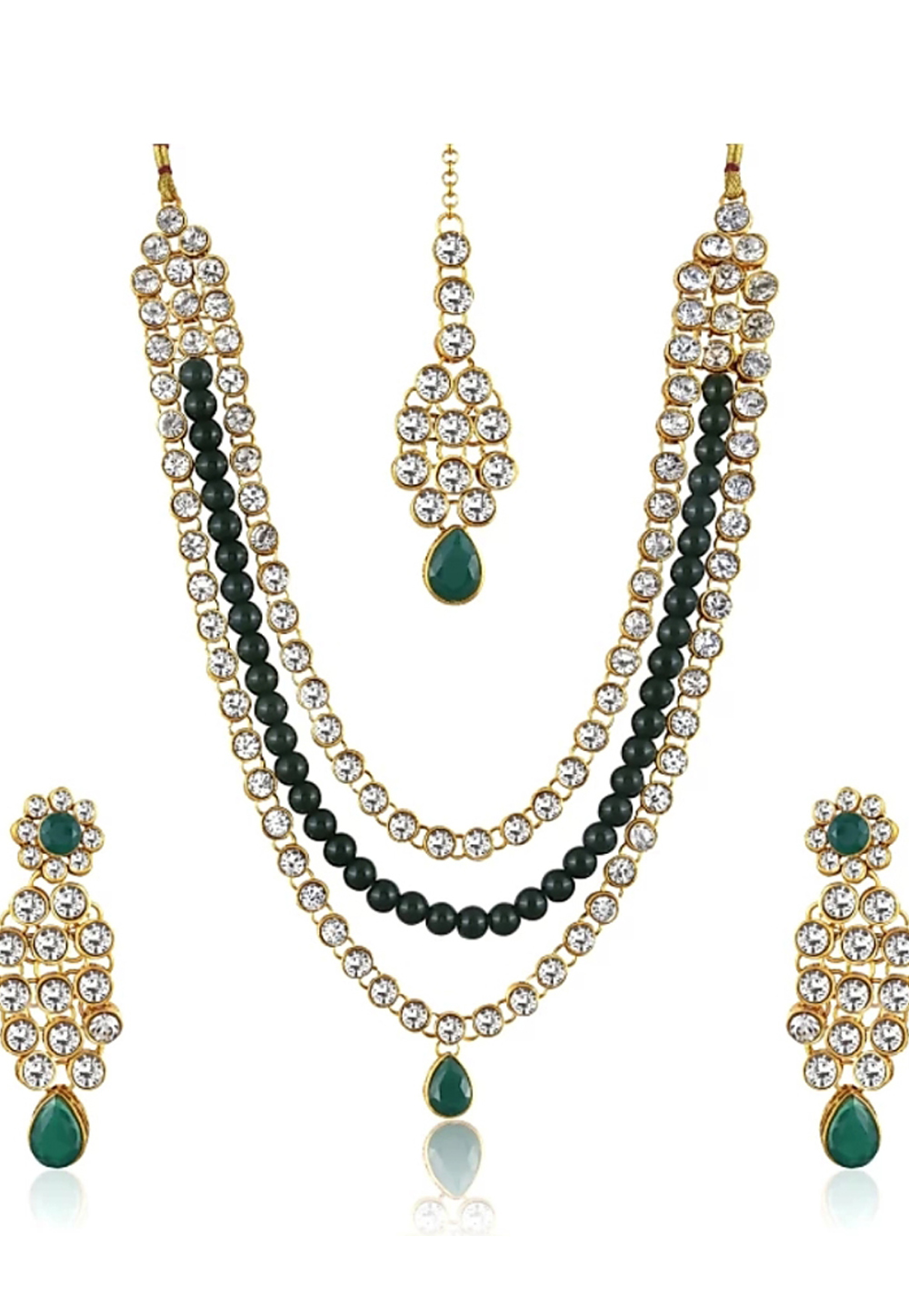 Green Alloy Austrian Diamond Necklace Set Earrings 191625