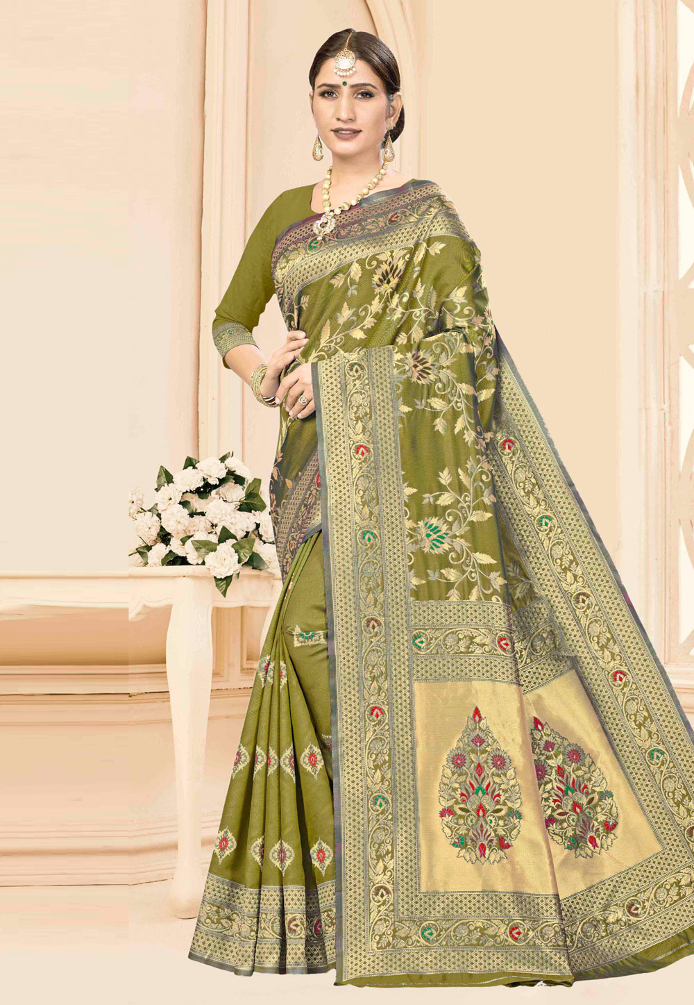 Green Banarasi Silk Festival Wear Saree 208007