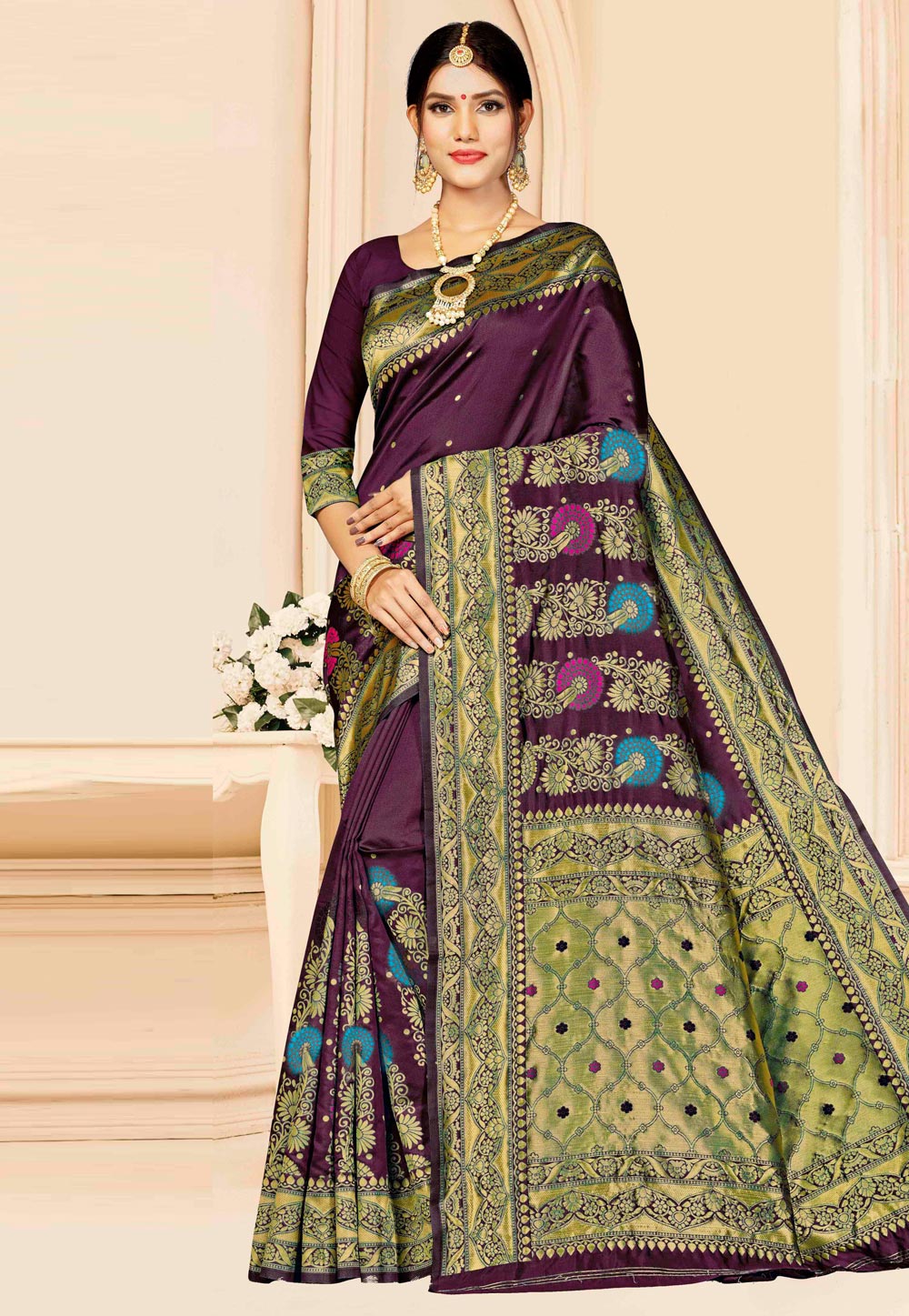 Purple Banarasi Silk Festival Wear Saree 208009