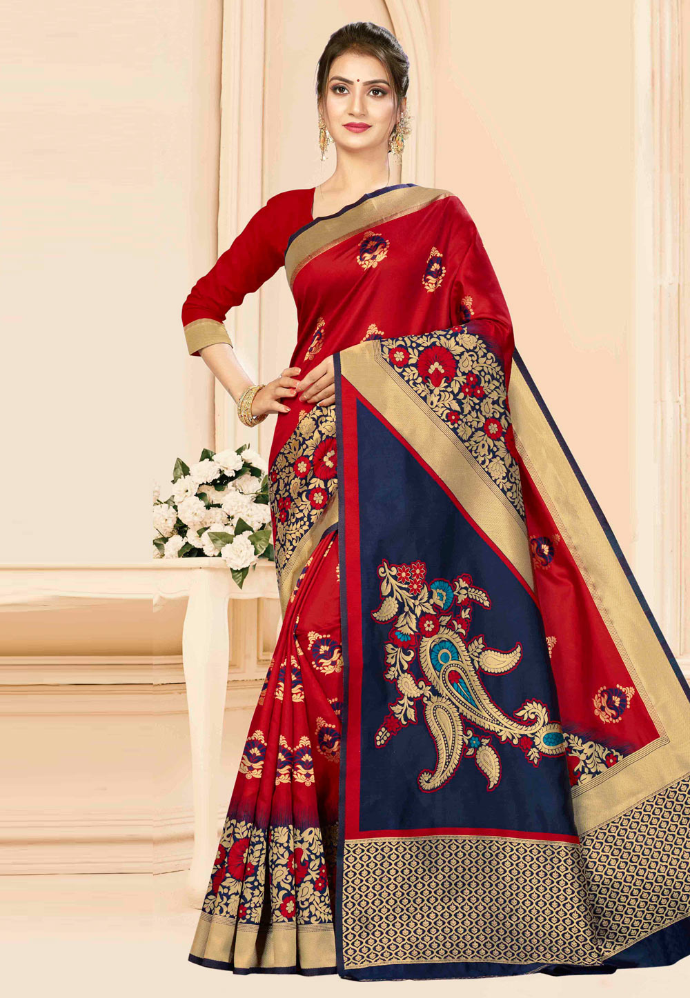 Red Banarasi Silk Festival Wear Saree 208013