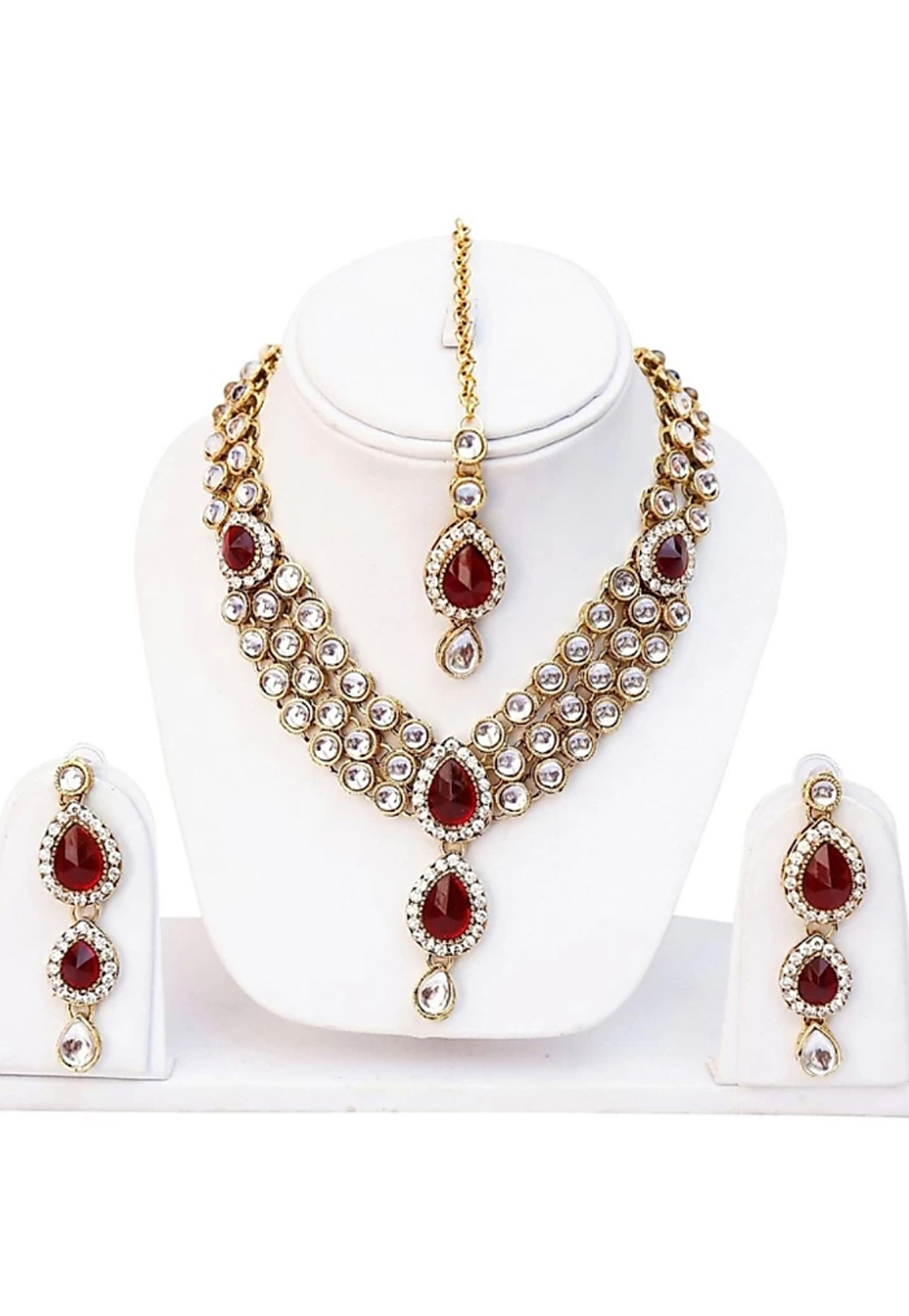 Red Alloy Austrian Diamond Necklace Set Earrings 191628