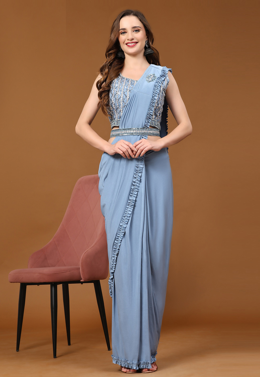 Light Blue Lycra Designer Lehenga Saree 275188