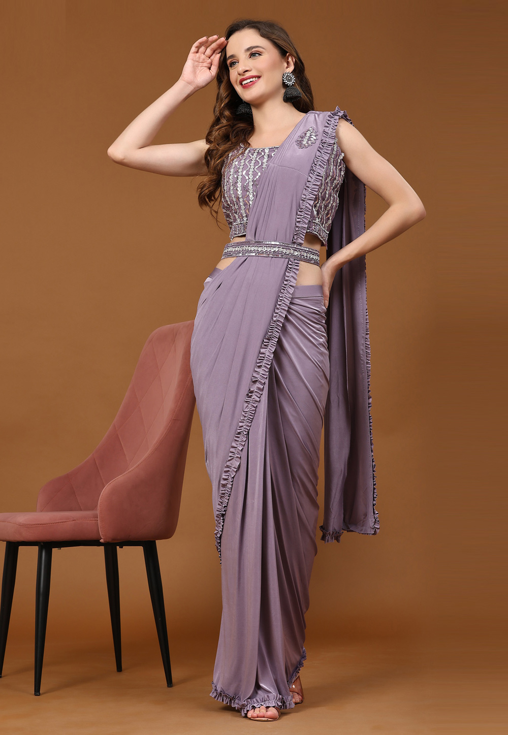 Light Purple Lycra Designer Lehenga Saree 275190