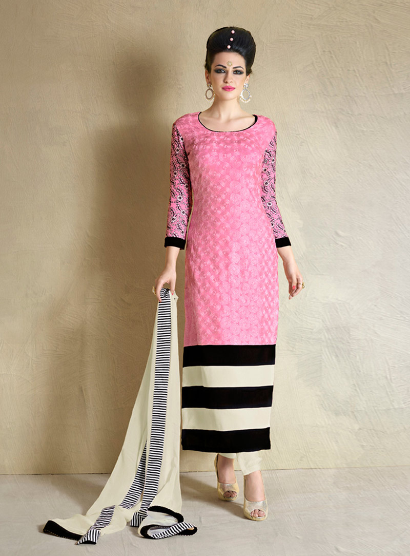 Pink Georgette Straight Cut Suit 74445