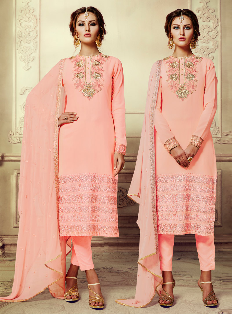 Peach Georgette Pakistani Style Suit 124388