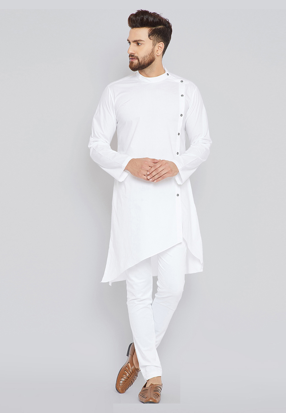 White Cotton Readymade Kurta Pajama 213635