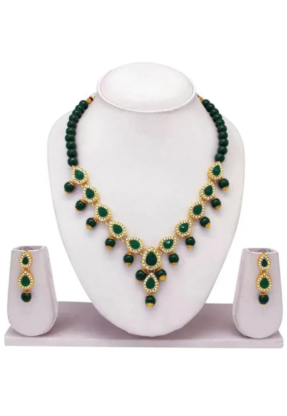 Green Alloy Austrian Diamond Necklace Set Earrings 191629
