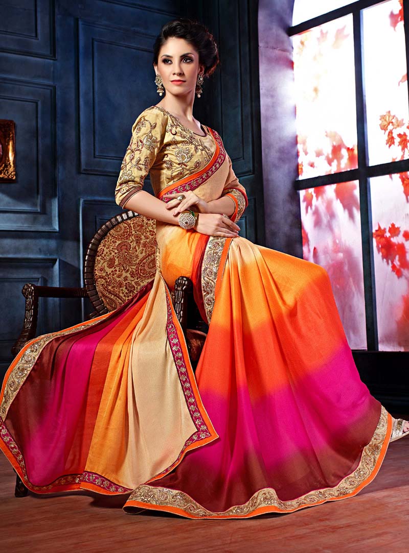 Cream Georgette Party Wear Saree 63593