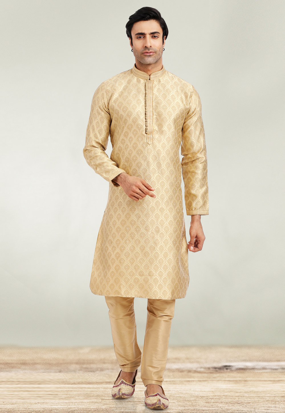 Golden Jacquard Kurta Pajama 257647