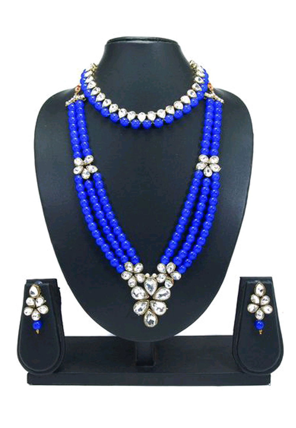 Blue Alloy Austrian Diamond Necklace Set Earrings 191631