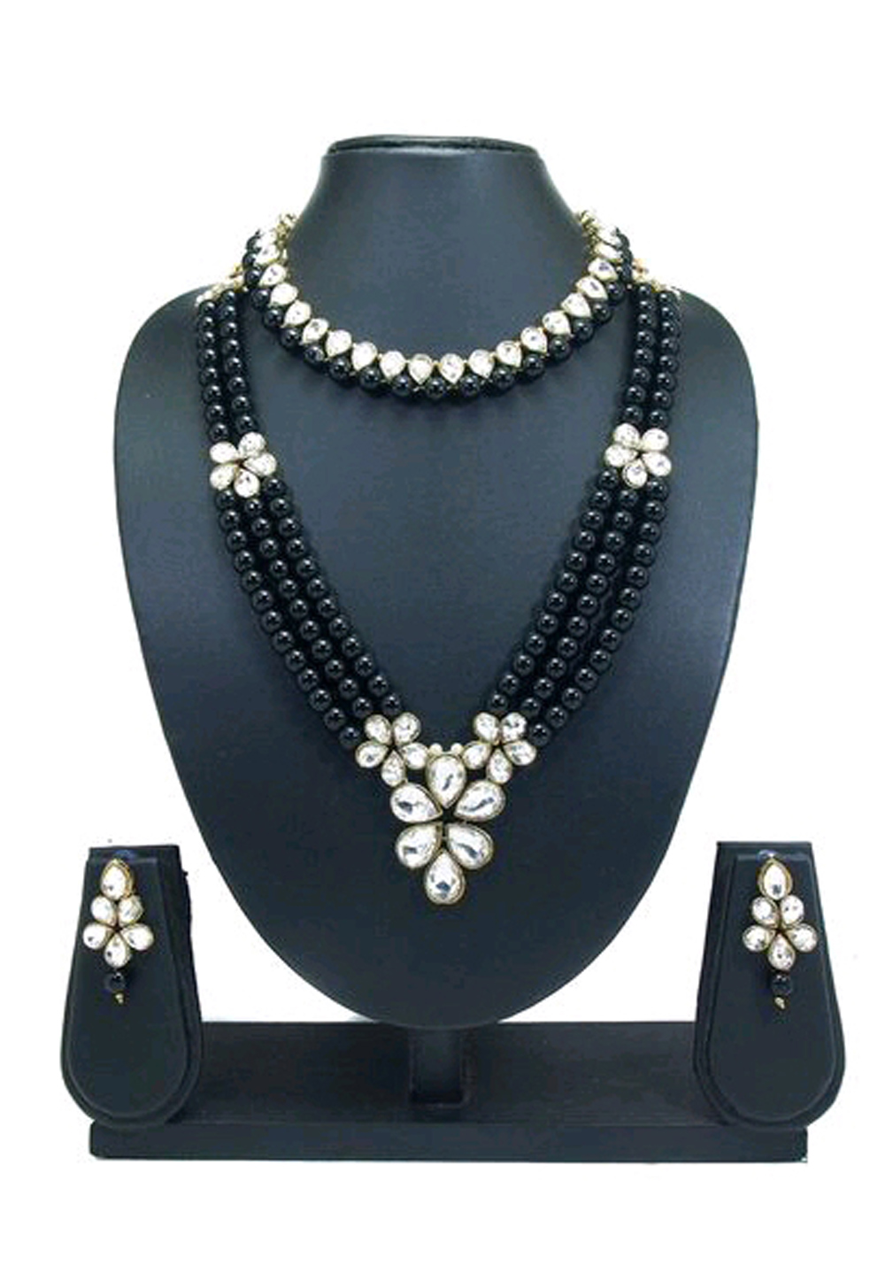 Black Alloy Austrian Diamond Necklace Set Earrings 191632