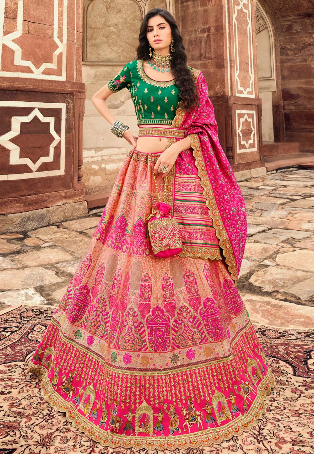 Pink Banarasi Silk A Line Lehenga Choli 250252