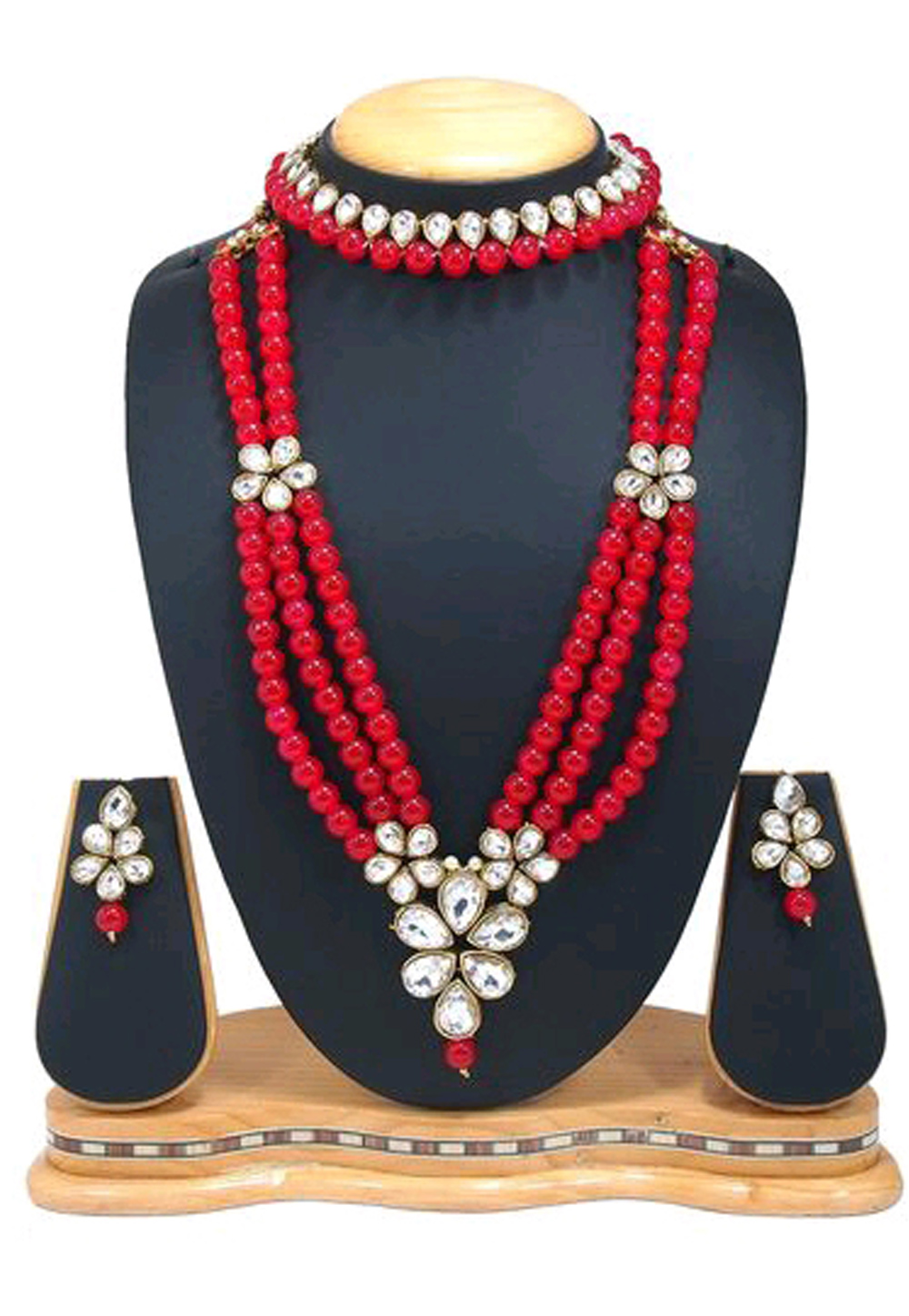 Red Alloy Austrian Diamond Necklace Set Earrings 191634