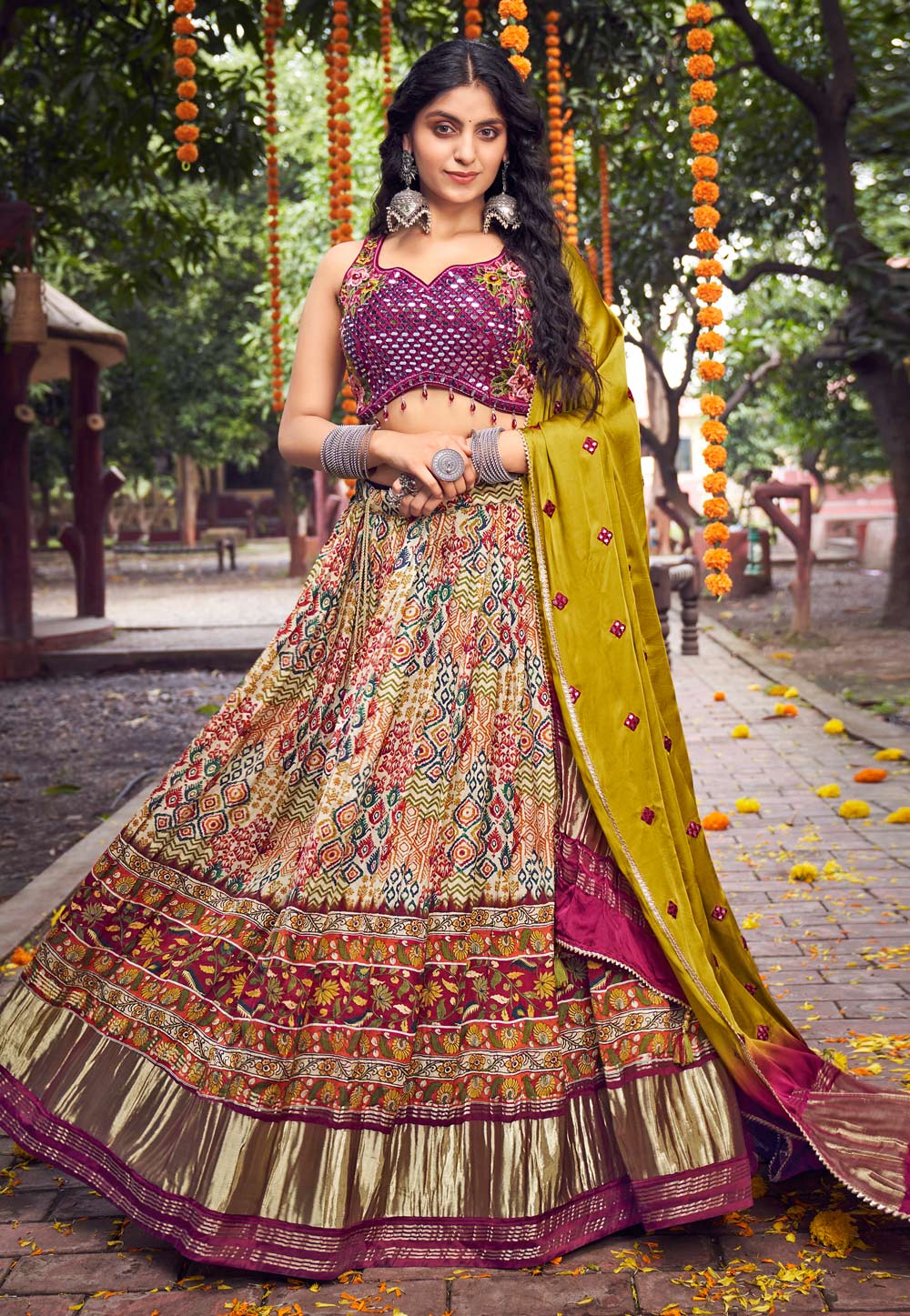 Multicolor Silk Readymade Circular Lehenga Choli 256079