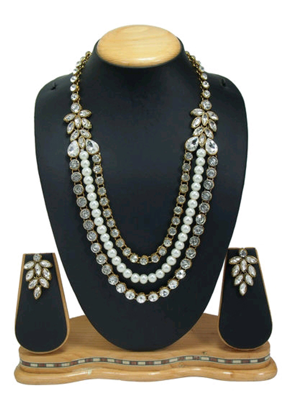 White Alloy Austrian Diamond Necklace Set Earrings 191635