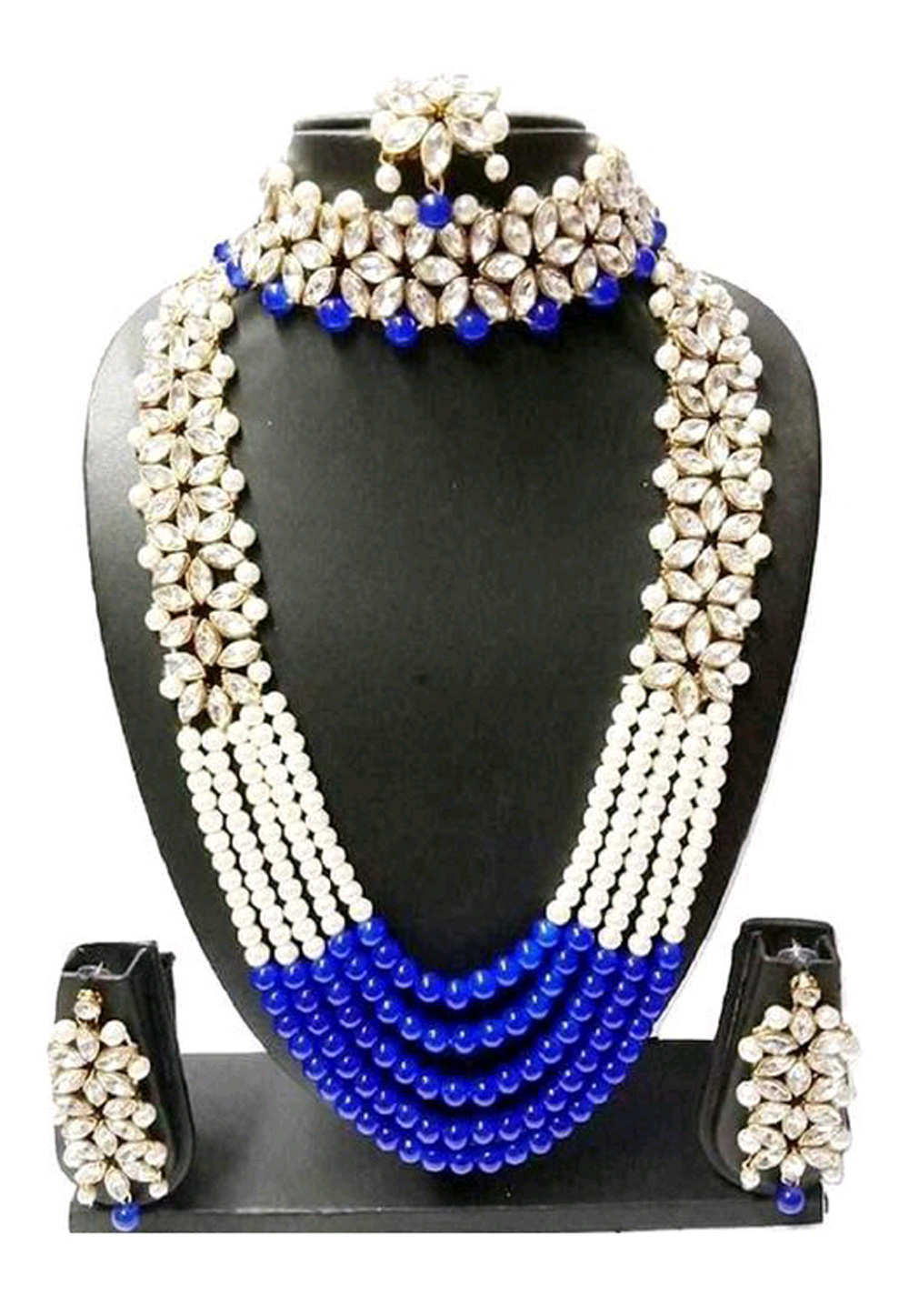 Blue Alloy Austrian Diamond Necklace Set Earrings 191637
