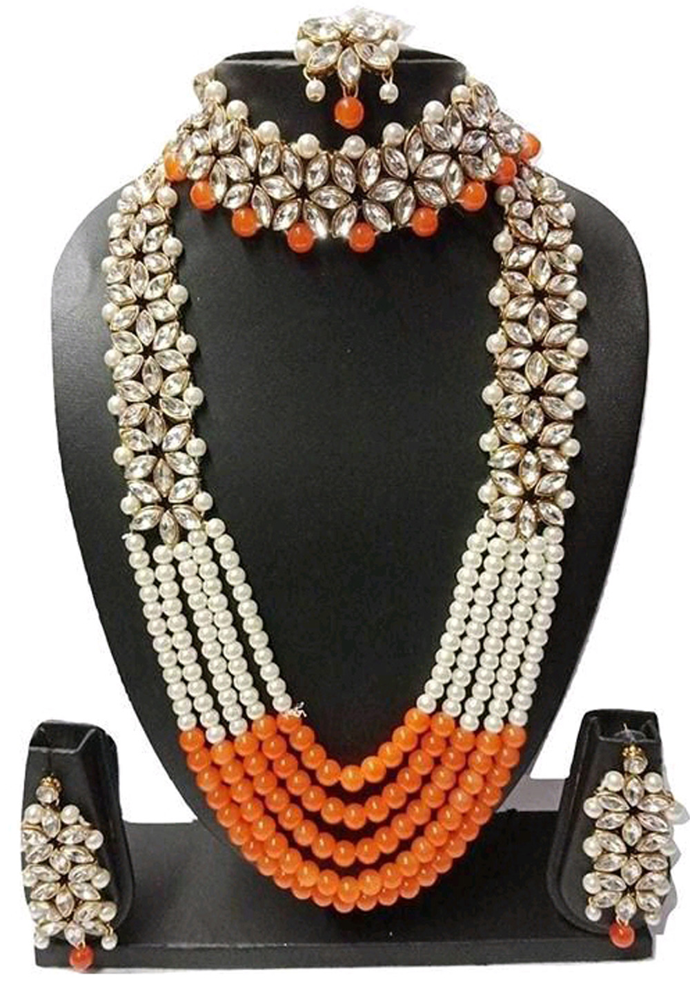 Orange Alloy Austrian Diamond Necklace Set Earrings 191638