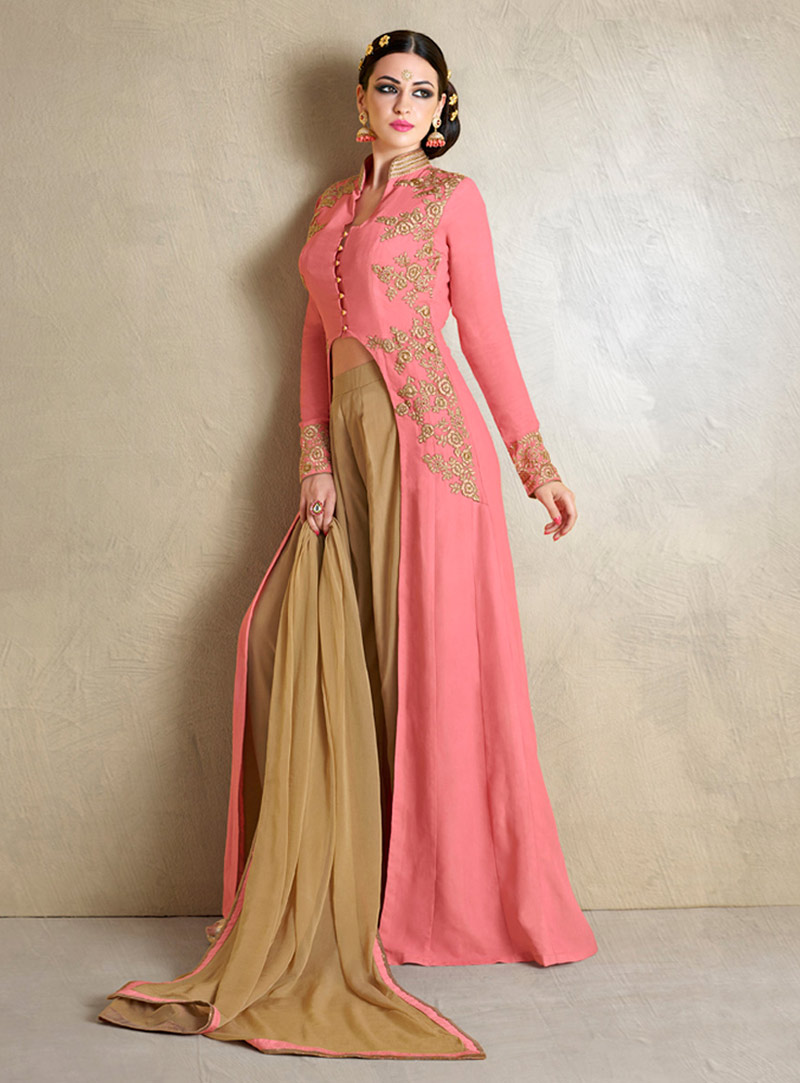 Pink Georgette Palazzo Style Suit 74447