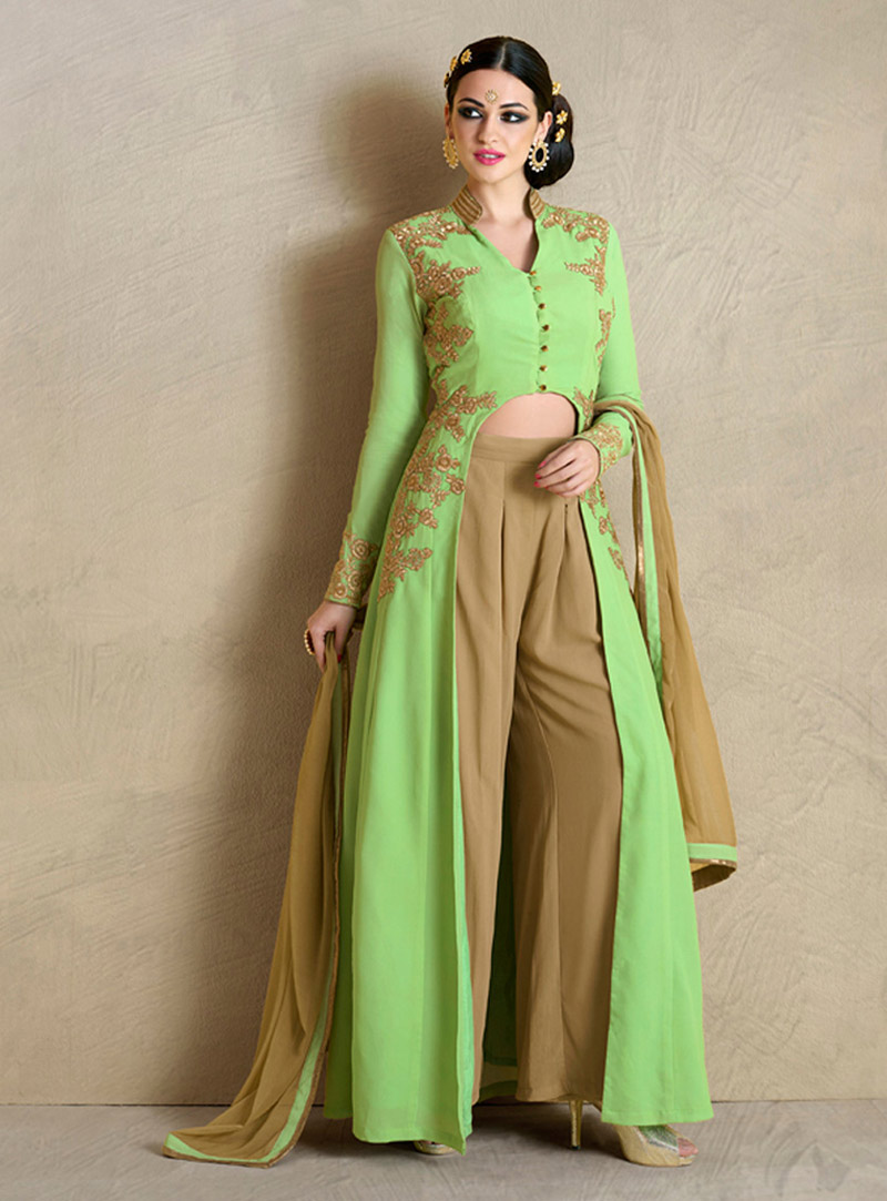 Green Georgette Palazzo Style Suit 74448