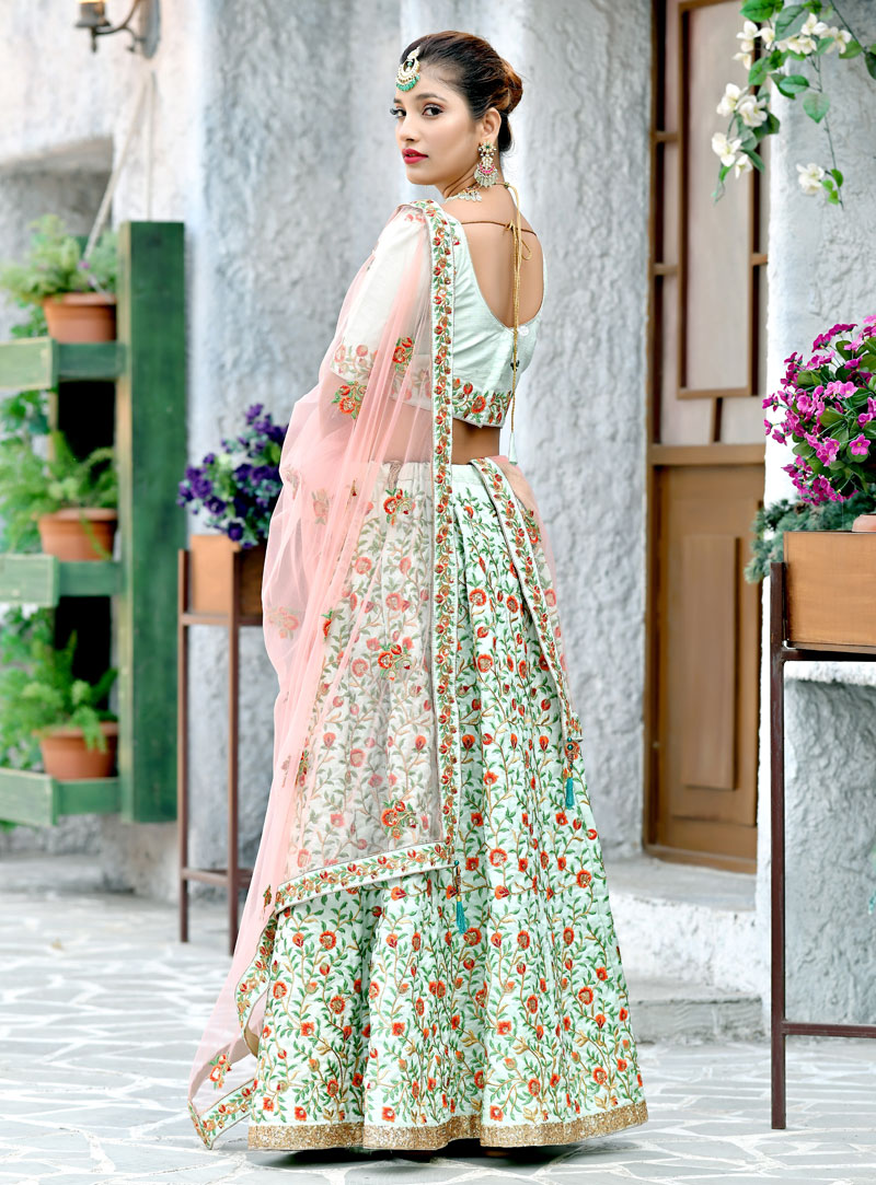 Buy pastel green embroidered designer lehenga online