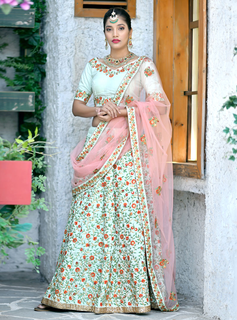Dusty Mint Green Designer Heavy Embroidered Bridal Lehenga | Saira's  Boutique