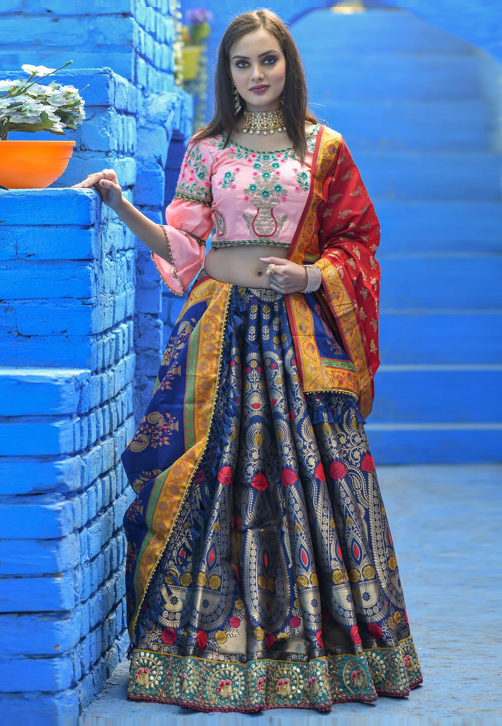 Blue Banarasi Silk Circular Lehenga Choli 205333