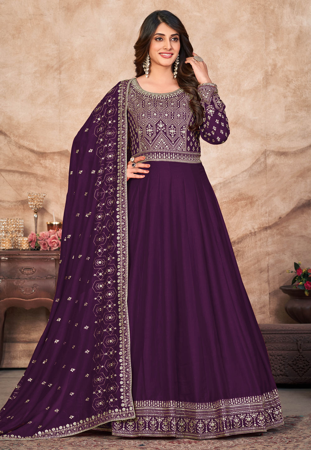 Purple Art Silk Floor Length Anarkali Suit 270941