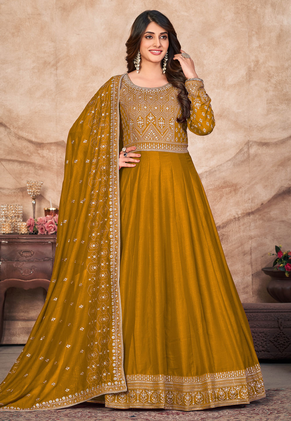 Mustard Art Silk Anarkali Suit For Wedding 270942