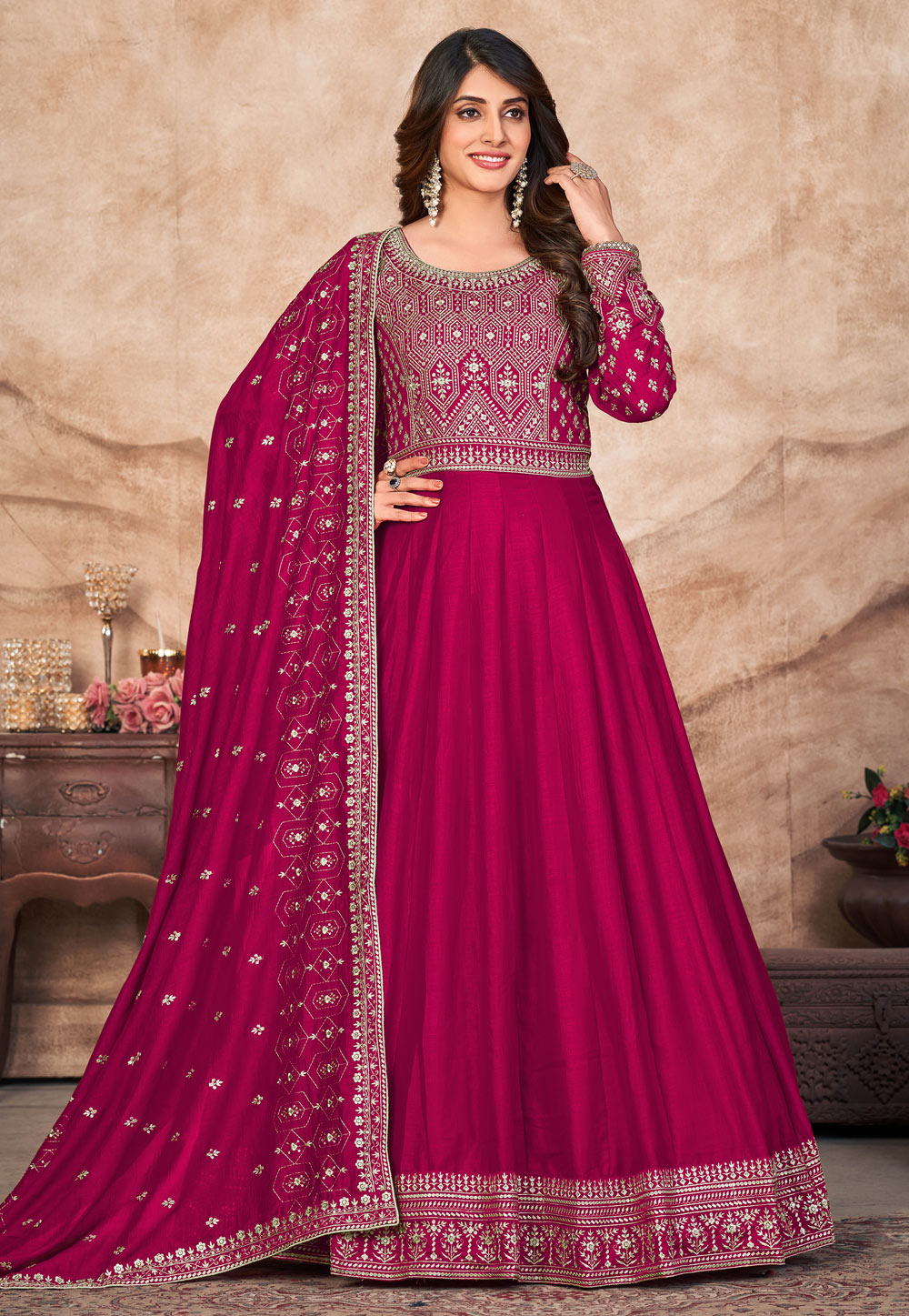 Buy Purple Embroidered Fan Sleeves Anarkali Paired With An Embroidered  Dupatta by Designer JAYANTI REDDY Online at Ogaan.com