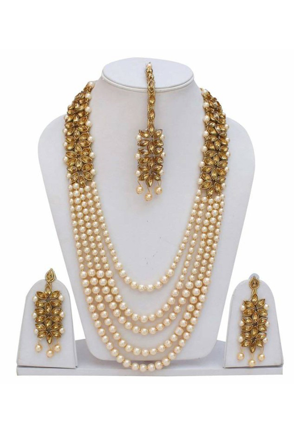 Golden Alloy Austrian Diamond Necklace Set Earrings 191646