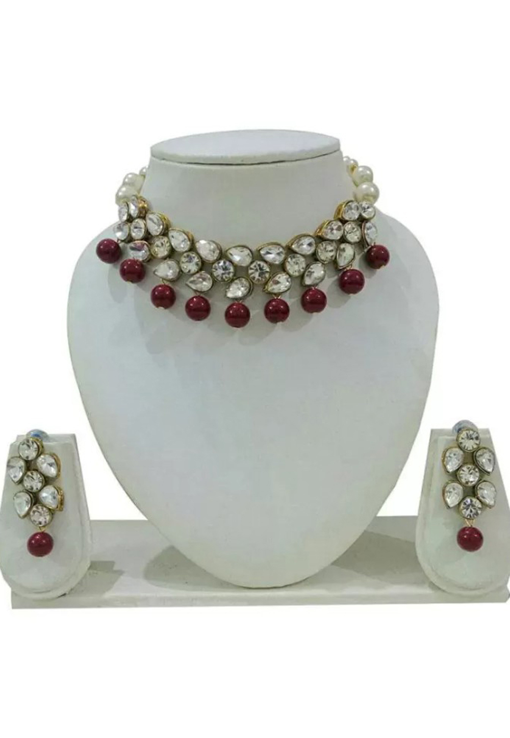 White Alloy Austrian Diamond Necklace Set Earrings 191647