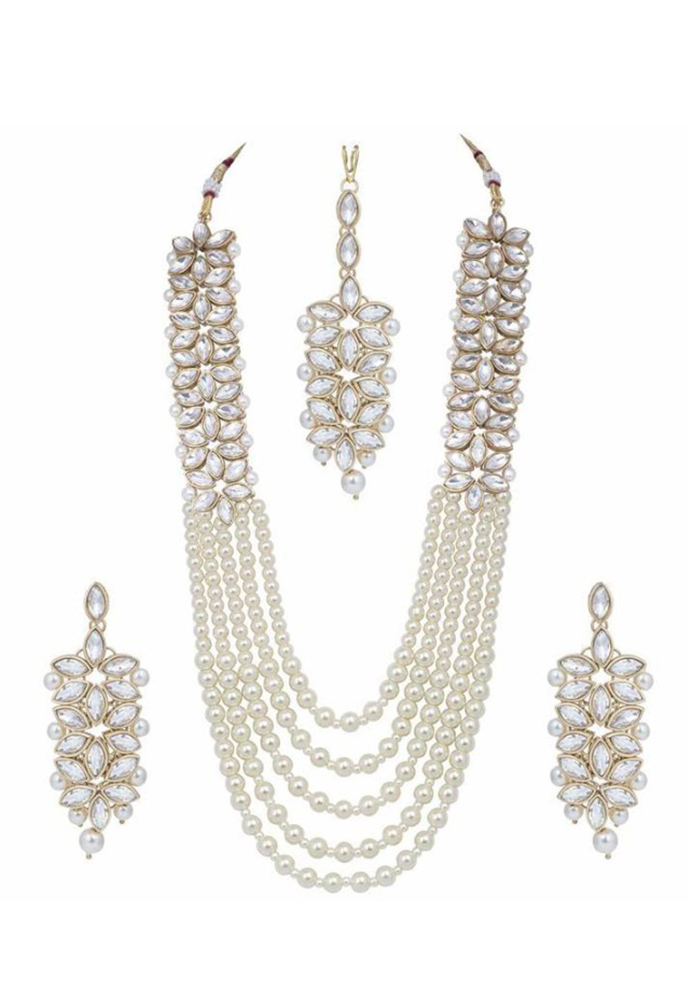 White Alloy Austrian Diamond Necklace Set Earrings 191648