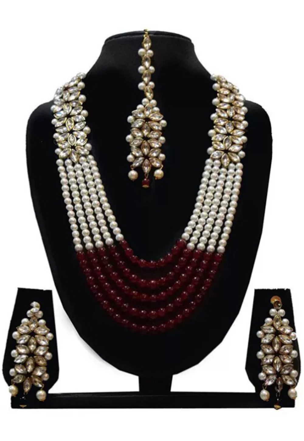 Red Alloy Austrian Diamond Necklace Set Earrings 191649