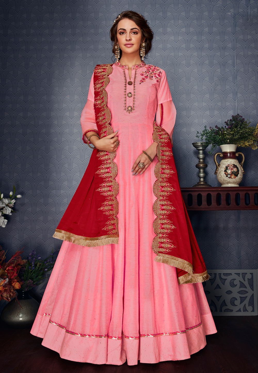 Pink Satin Silk Anarkali Suit 154142