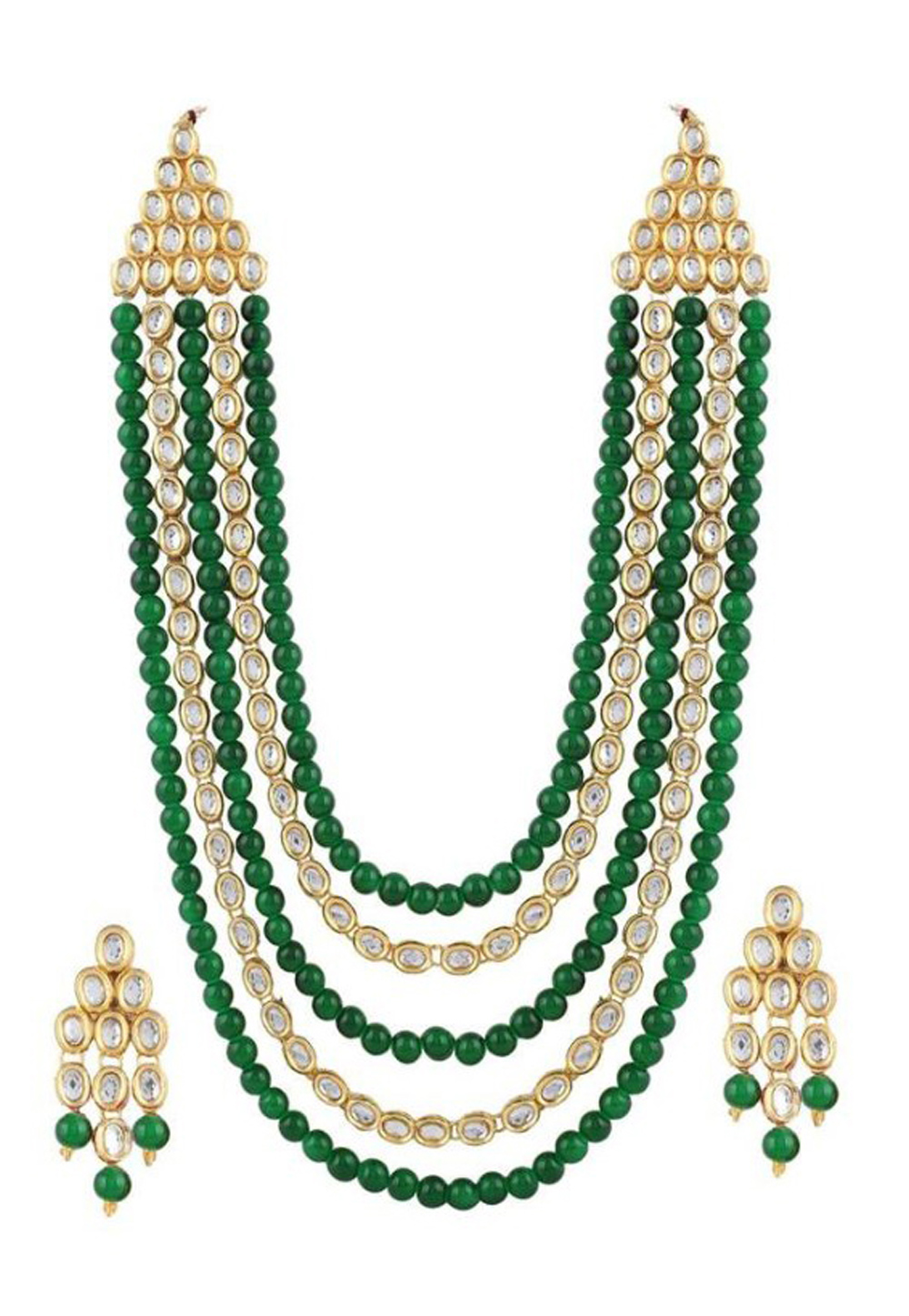 Green Alloy Austrian Diamond Necklace Set Earrings 191651
