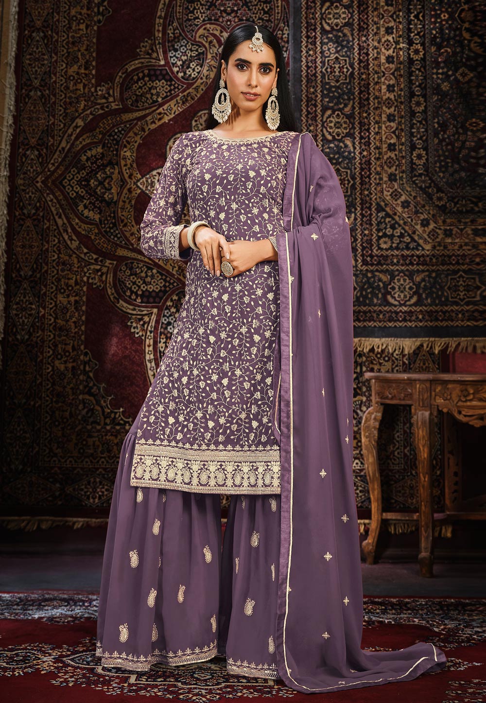 Light Purple Faux Georgette Sharara Suit For Wedding 271496