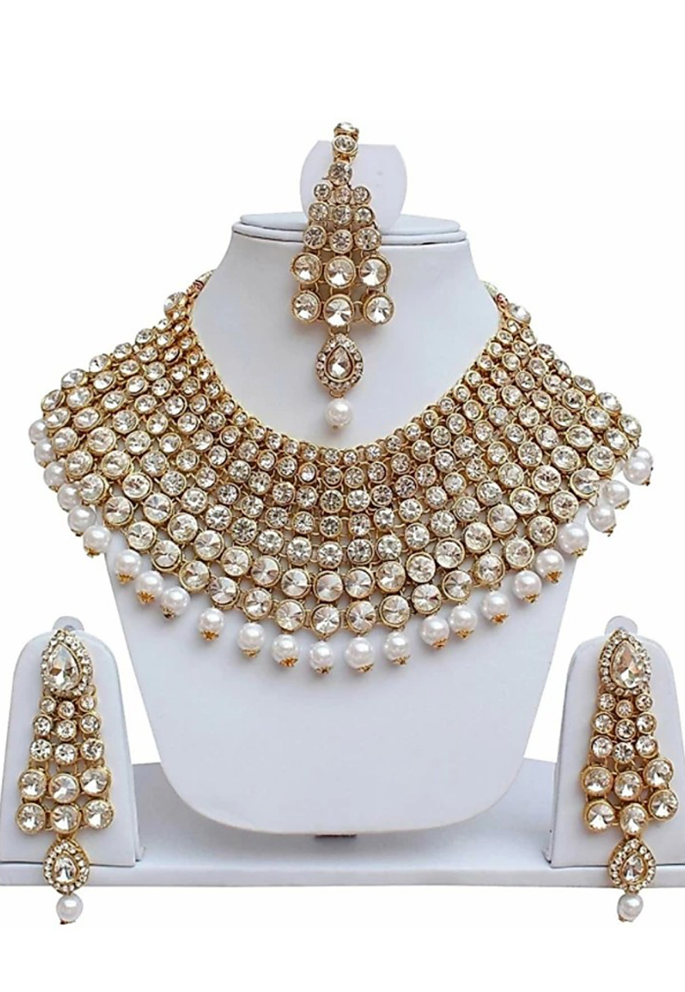 White Alloy Austrian Diamond Necklace Set Earrings 191654