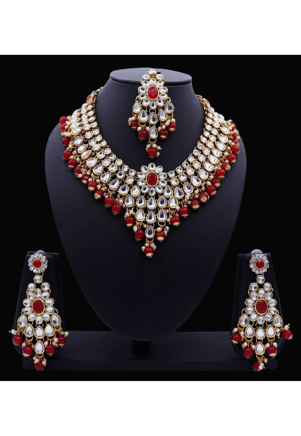 Red Alloy Austrian Diamond Necklace Set Earrings 191655