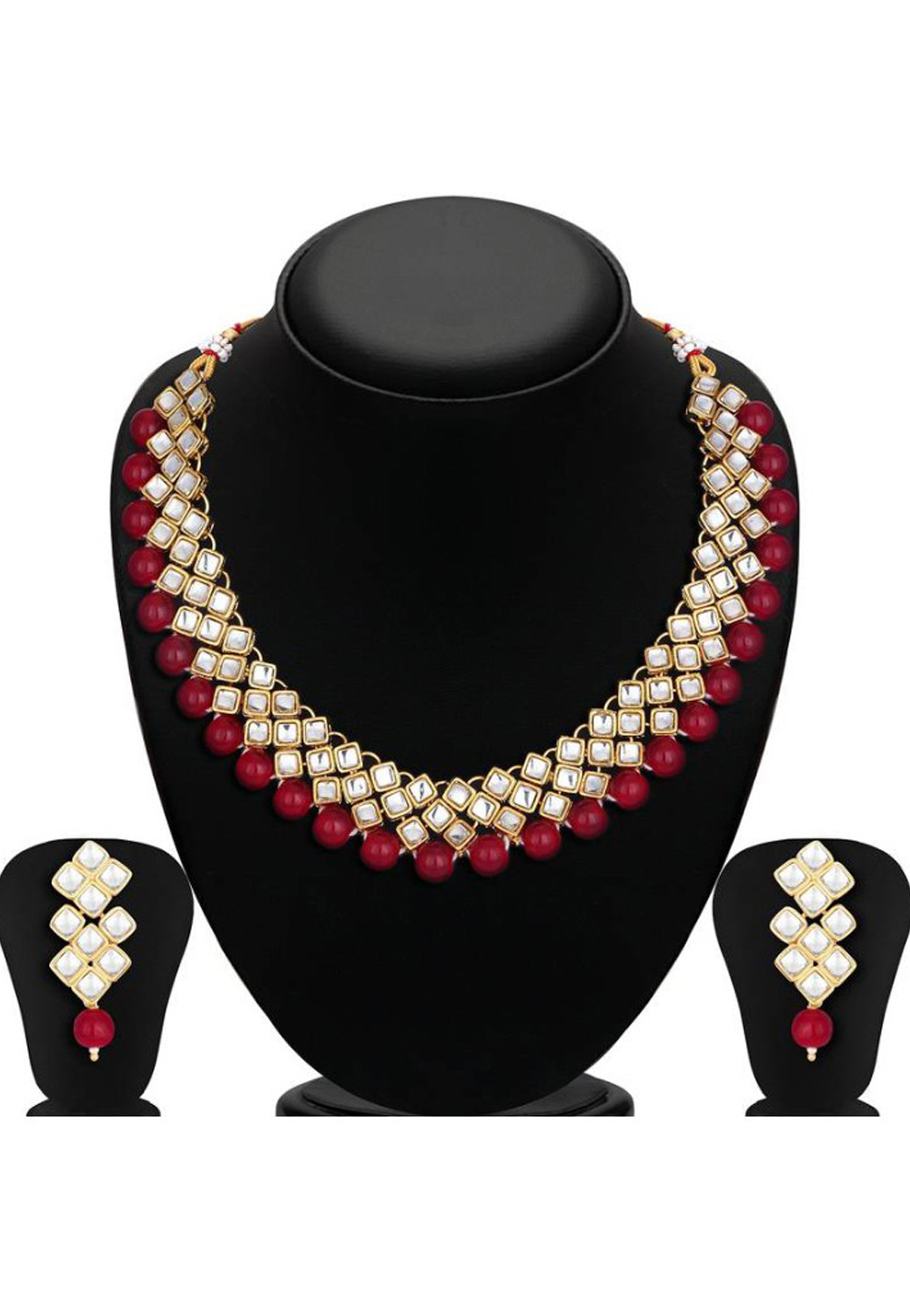 Red Alloy Austrian Diamond Necklace Set Earrings 191657